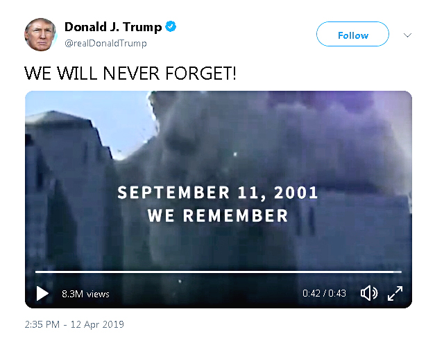 trump feigns to care tweets we will never forget 9/11